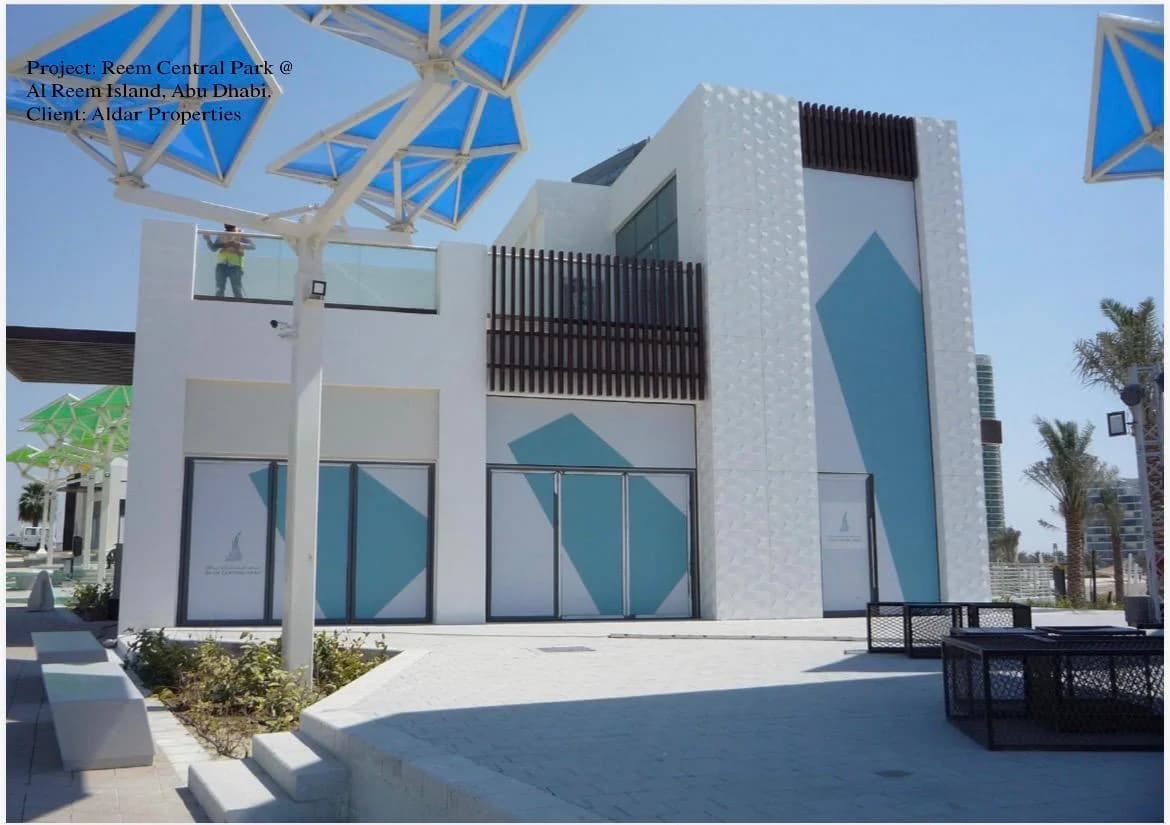 Geometric GRC facade panels at Reem Central Park, Al Reem Island, Abu Dhabi